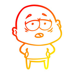 warm gradient line drawing cartoon tired bald man