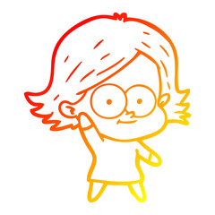 warm gradient line drawing happy cartoon girl