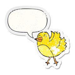 cartoon bird and speech bubble distressed sticker