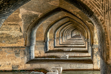 prospect view with 33 arches under Si-o-se pol bridge in Esfaha, Iran - image