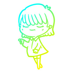 cold gradient line drawing cartoon woman