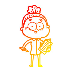 warm gradient line drawing cartoon happy old woman