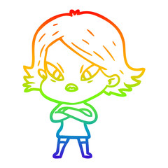 rainbow gradient line drawing cartoon stressed woman