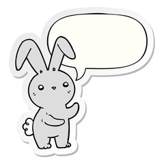 cute cartoon rabbit and speech bubble sticker