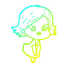 cold gradient line drawing cartoon stressed woman