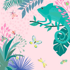 Abstract background with insects and plants. Background for mobile app minimalistic style. Editable Vector illustration