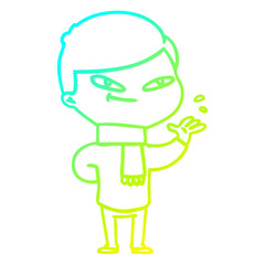 cold gradient line drawing cartoon boy
