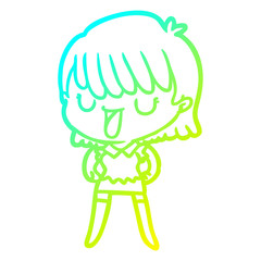 cold gradient line drawing cartoon woman
