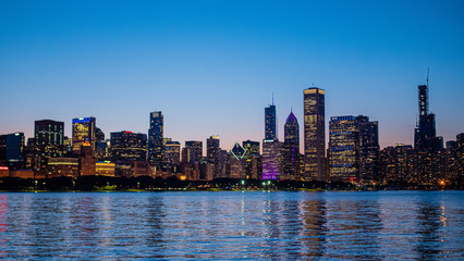 Chicago skyline in the evening from Lake Michigan - CHICAGO, ILLINOIS - JUNE 12, 2019