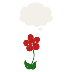 cartoon flower and thought bubble in retro style