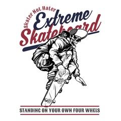 skull extreme skateboard , .vector hand drawing,Shirt designs, biker, disk jockey, gentleman, barber and many others.isolated and easy to edit. Vector Illustration - Vector
