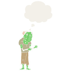 cartoon zombie and thought bubble in retro style