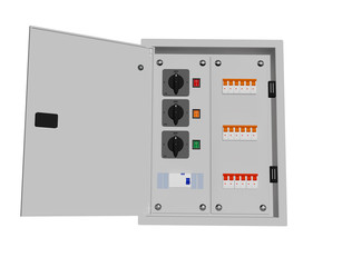 MCB, RCCB, ISOLATER, CHANGE OVER, MAIN SWITCH, SWITCH GEAR, AND DISPLAY BOX in white background