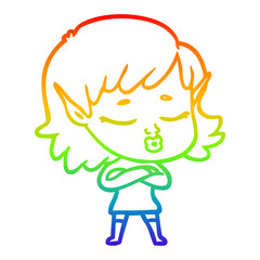 rainbow gradient line drawing pretty cartoon elf girl