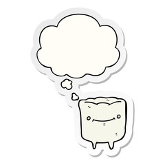 cartoon happy tooth and thought bubble as a printed sticker