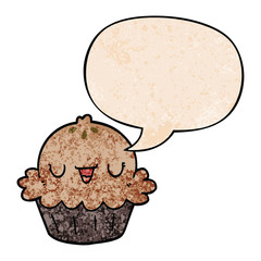 cute cartoon pie and speech bubble in retro texture style