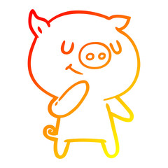 warm gradient line drawing happy cartoon pig