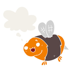 funny cartoon bee and thought bubble in retro style