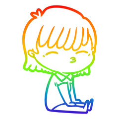 rainbow gradient line drawing cartoon woman