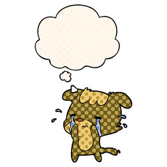 cartoon sad dog and thought bubble in comic book style