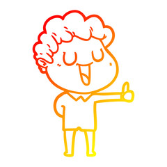 warm gradient line drawing laughing cartoon man giving thumbs up sign