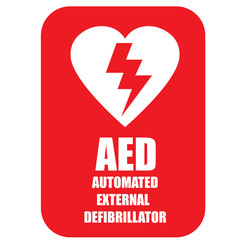 AED,automated external defibrillator / aed sign with heart and electricity symbol flat vector icon