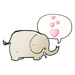 cute cartoon elephant and love hearts and speech bubble in smooth gradient style