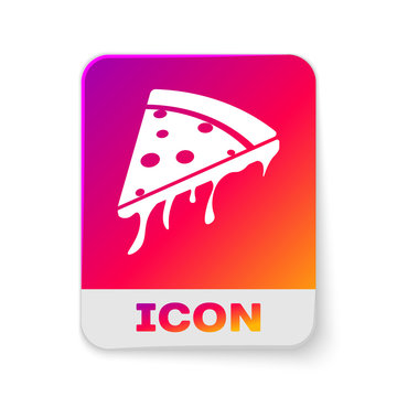 White Slice Of Pizza Icon Isolated On White Background. Rectangle Color Button. Vector Illustration