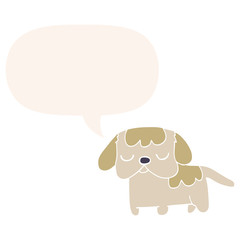 cute cartoon puppy and speech bubble in retro style