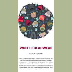 Vertical template with winter headwear circle shape and text.
