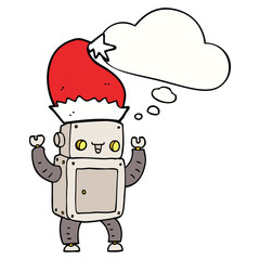 cartoon christmas robot and thought bubble