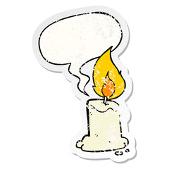 cartoon candle and speech bubble distressed sticker