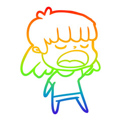 rainbow gradient line drawing cartoon woman talking loudly