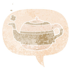 cartoon teapot and speech bubble in retro textured style