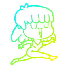 cold gradient line drawing cartoon woman