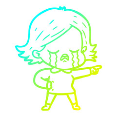 cold gradient line drawing cartoon girl crying