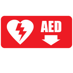 AED,automated external defibrillator / aed sign with heart and electricity symbol flat vector icon