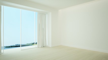 Empty simple space in hotel - 3d rendering and nature view background