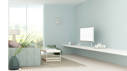 The interior minimal relax space 3d rendering and nature view background	