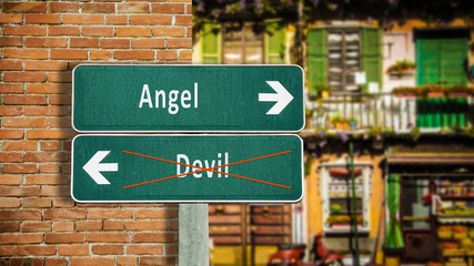 Fototapeta na wymiar Street Sign to Angel versus Devil