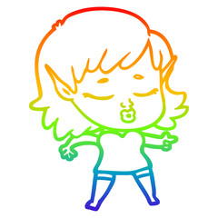 rainbow gradient line drawing pretty cartoon elf girl