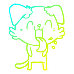 cold gradient line drawing cartoon panting dog