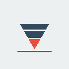 sliced triangle falling chart with red sections, vector icon or pictogram