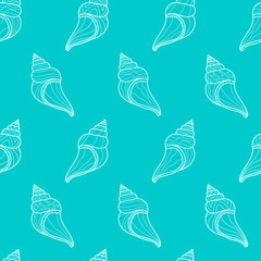 Elegant feminine seashells background, shell, scallops, romantic vacation underwater seamless pattern, turquoise summer design - great for summer fashion print, gift wrapping, banners, wallpapers