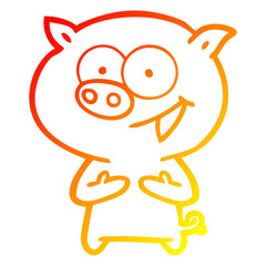 warm gradient line drawing cheerful pig cartoon