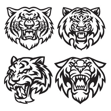  Tiger Head Logo Set Collection Vector Design Illustration