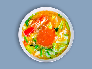 Sukiyaki (Thai Suki) in broth Mixed sea food  on isolated background