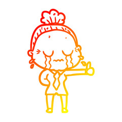 warm gradient line drawing cartoon old woman crying