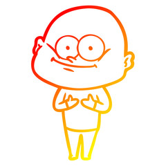 warm gradient line drawing cartoon bald man staring