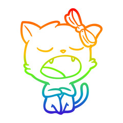 rainbow gradient line drawing cartoon yawning cat